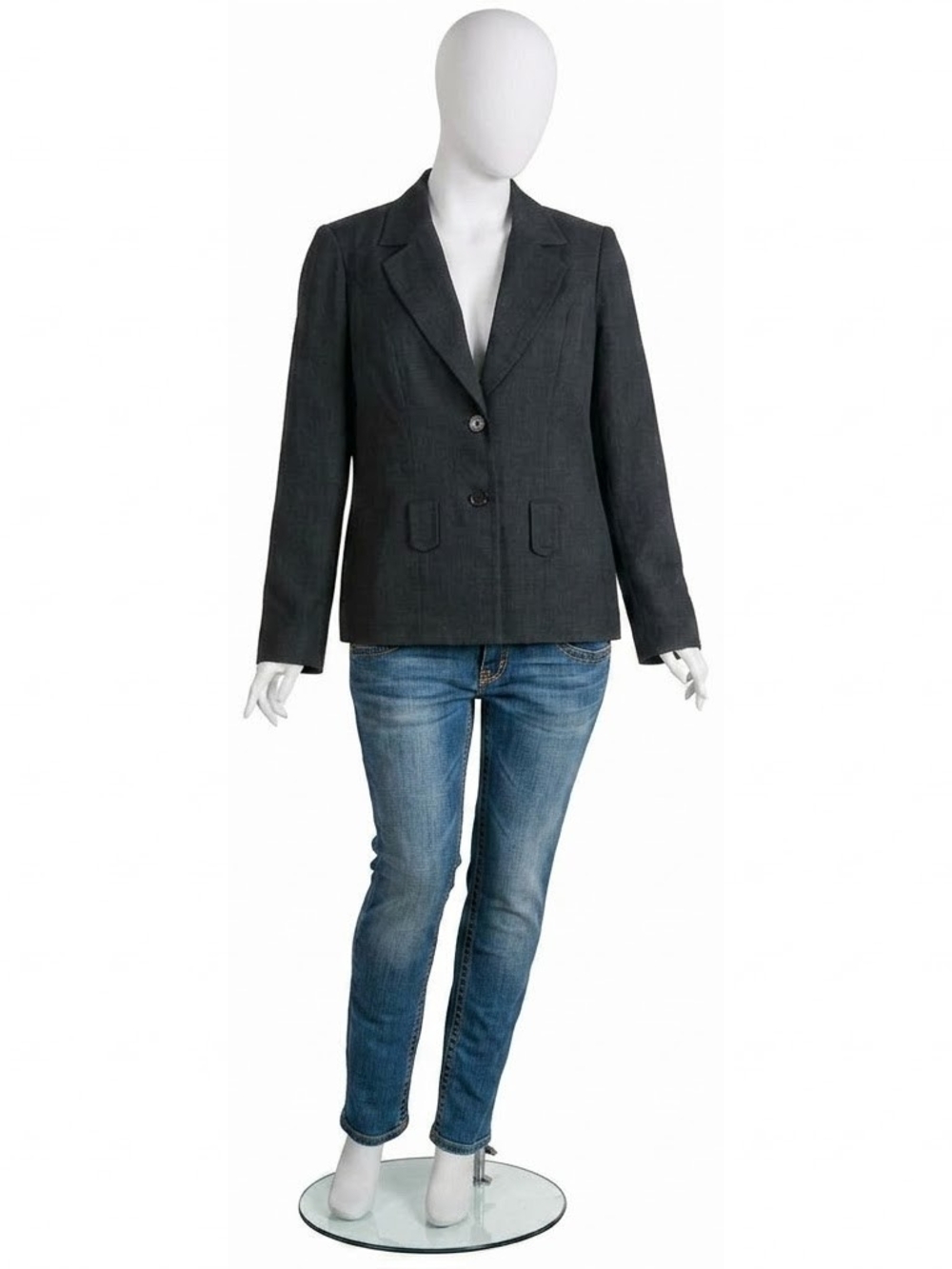 Womens Charcoal Grey Blazer Jacket 2 Button Structured Work Office Tailored Coat